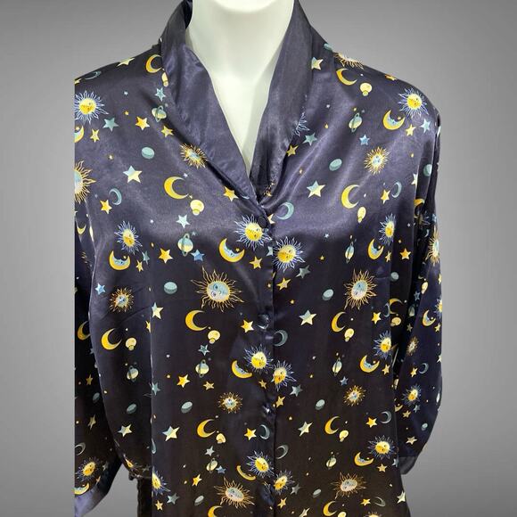 Vintage Y2K Dream Modes Celestial Sun Moon Stars Pajama Set Womens Size XL Satin - Picture 2 of 7